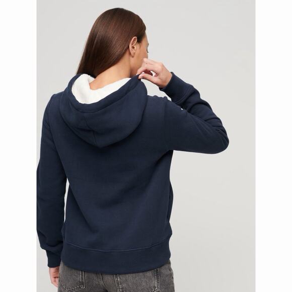 Superdry Luxe Metallic Logo Nautical Navy Hoodie Womens Sweatshirt - Picture 2 of 7